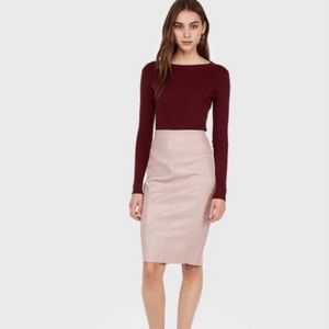 Express blush pink midi leather skirt